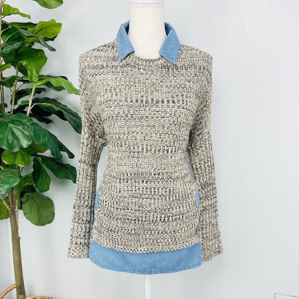 Urban Day Knit Denim Sweater Pullover Top